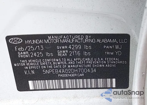 2013 Hyundai Sonata Gls из США, поврежденный, VIN 5NPEB4AC2DH700434